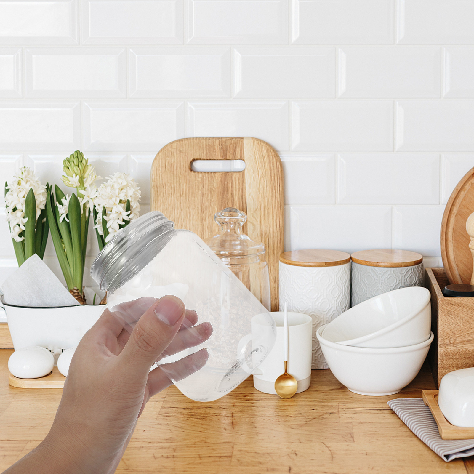 Food Storage Jars Plastic - 4Pcs Stoples Plastik Transparan dengan Tutup