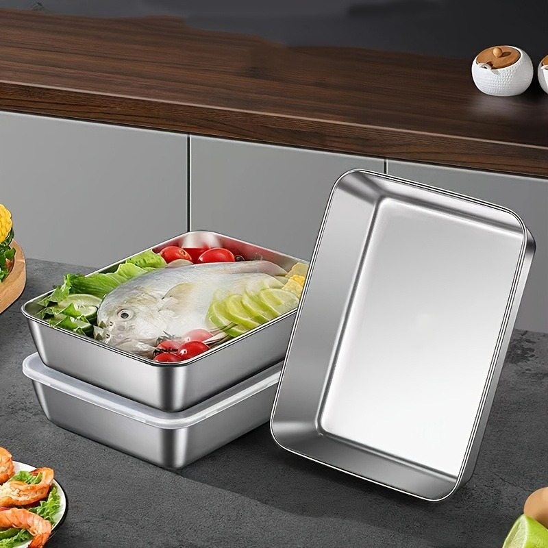 Stainless Lunch Box - 3/6Pcs Wadah Penyimpanan Makanan Persegi Panjang