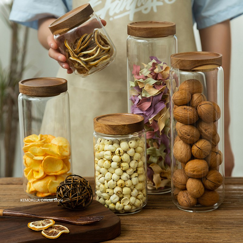 Food Storage Jar Glass - Botol penyimpanan dapur, wadah toples permen,