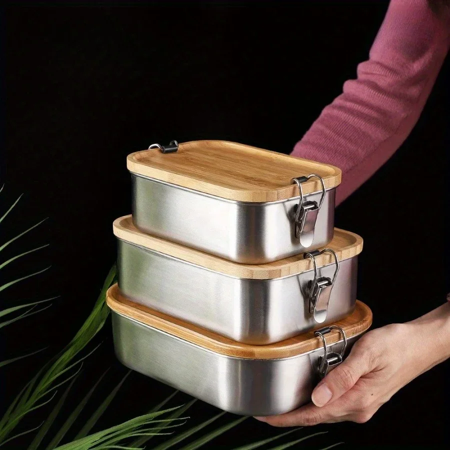 Stainless Lunch Box - Kotak Makan Siang Tutup Bambu Stainless