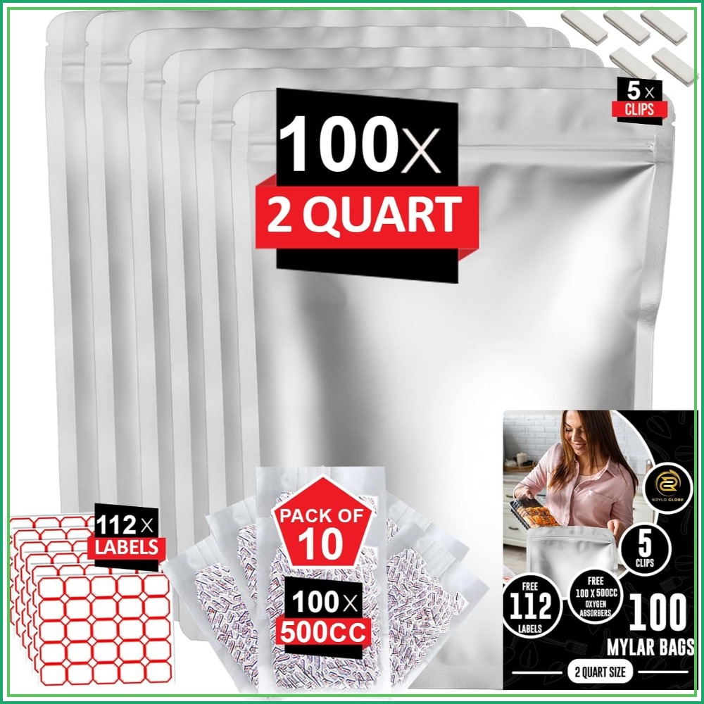 Food Storage Oxygen Absorbers - 100 Buah Tas Mylar 2 Quart