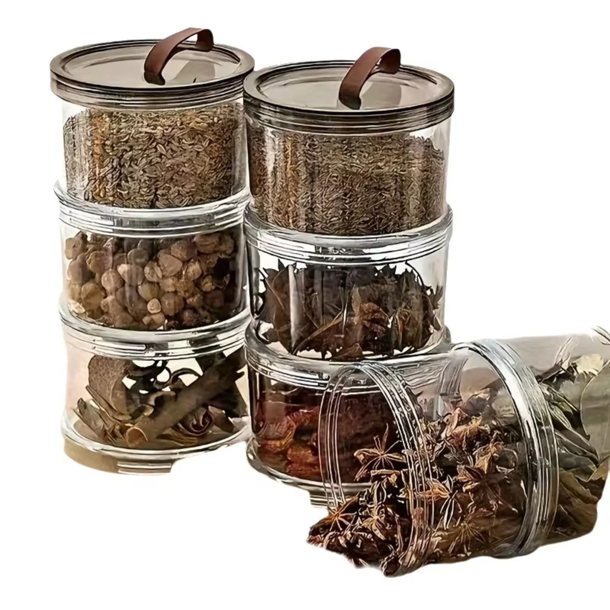 Food Storage Jars Plastic - Kotak Bumbu Genggam Bulat 3-Lapisan, Wadah