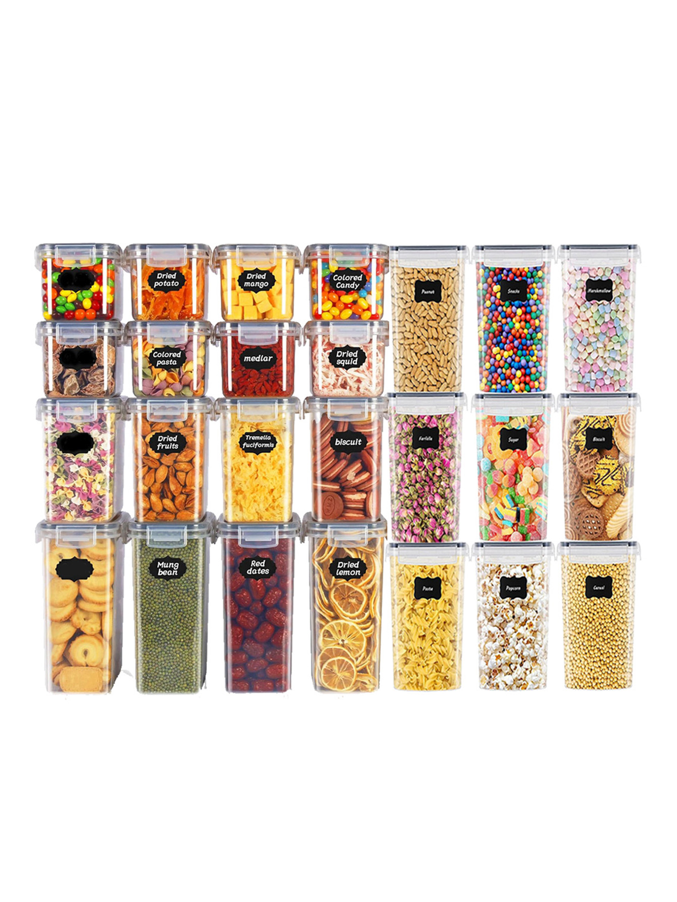 Food Storage Jars Plastic - 48pcs, Wadah Penyimpanan Makanan Tertutup dengan