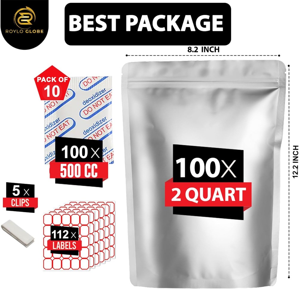 100 Buah Tas Mylar 2 Quart den - Food Storage Oxygen Absorbers ulasan dan harga