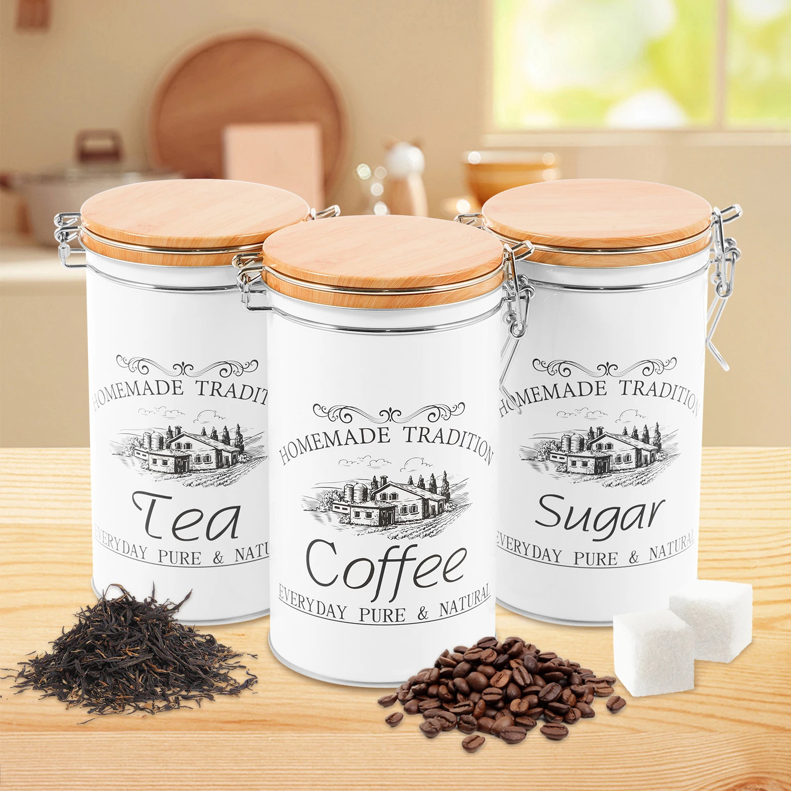 3 Buah/Set Wadah Teh Kopi Gula - Food Storage Kitchen Container Set ulasan dan harga